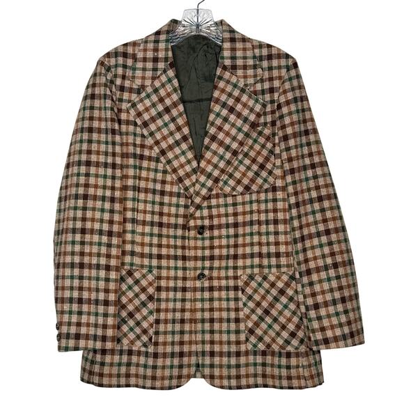 Vintage 1970s Brown Green Plaid Checked Women’s Blazer Jacket medium - Picture 1 of 15